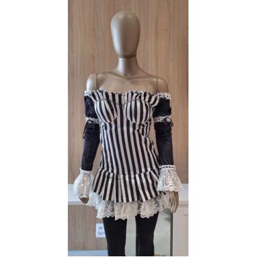 Imagem de Vestido Festa Adulto Feminino Pin-up Retrô Listrado Vintage Cosplay - 