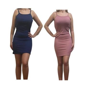 Imagem de KIT C/2 Vestidos Alcinha Canelado - Emporio J, Marinho, Rose, Unico