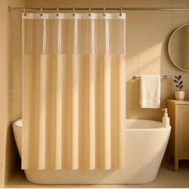 Imagem de Box Banheiro, Cortina Box Pvc Impermeável Antimofo com Visor 1,38m X 1,98m TranslúCido Higiene Durável Ganchos(BEGE C/VISOR)