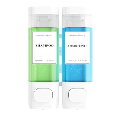 Imagem de Dispensador de xampu e condicionador – Dispensador de sabão de chuveiro montado na parede, instalação sem broca, bloqueável, capacidade de 900 ml, para banheiro e hotel ou Airbnb (branco, pacote com 2
