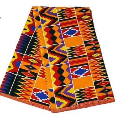 Imagem de Tecido de impressão de cera africana, 100% algodão Ankara, 6 metros, para vestidos, bricolage e trabalhos de projeto (Kente amarelo laranja multicoloridos)