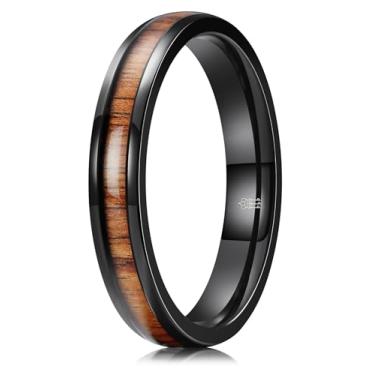 Imagem de THREE KEYS JEWELRY Aliança de casamento de 4 mm, 6 mm, 8 mm, básica, de madeira de titânio, preta, para homens e mulheres, com ajuste confortável, Metal não precioso, não conhecido,