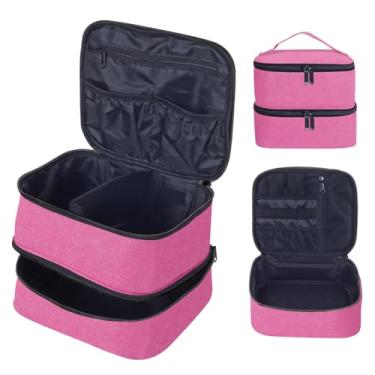 Imagem de TANPADUAJI Bolsa de maquiagem de camada dupla, organizador de cosméticos grande portátil com divisórias ajustáveis, bolsa de viagem para acessórios, pincéis, condicionador e produtos de cuidados com a