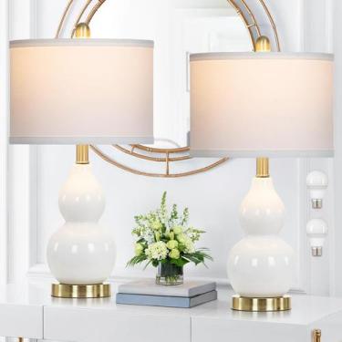 Imagem de Conjunto de luminárias de mesa Rinweey de 2 cabaças duplas de cerâmica