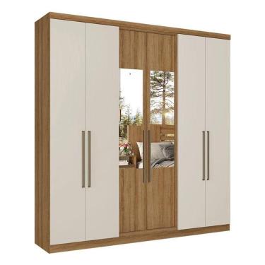 Imagem de Guarda Roupa Casal Presence Glass 6 Portas Almendra Off White Acetinado - Thb