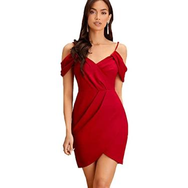 Imagem de ADDYVERO Vestido feminino com decote em V, sem mangas, mistura de algodão, cor lisa, colado ao corpo, comprimento até o joelho, Vermelho (candy), M