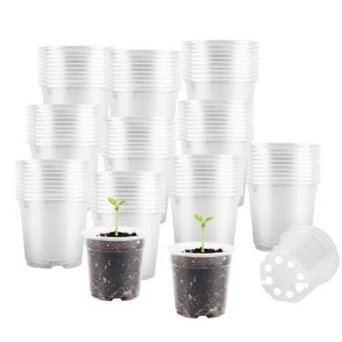 Imagem de AFHGGZXZ Kit de 100 vasos de sementes para iniciantes, vasos de berçário transparentes de 6 cm para plantas e mudas, pequenos vasos de plástico para plantas, suculentas, vasos de plástico para