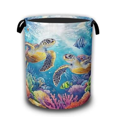 Imagem de Cesta de lavanderia de tartaruga marinha, cesto de roupa suja tropical de peixe coral impermeável, bolsa dobrável, balde de armazenamento de roupas, organizador de brinquedos decorativo para banheiro