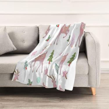 Imagem de Wassud Cobertores e mantas de Natal 152 cm x 228 cm com estampa floral de rena para sofá, cobertor quente e aconchegante de lã de pelúcia para cama, sofá, cadeira, decoração de casa