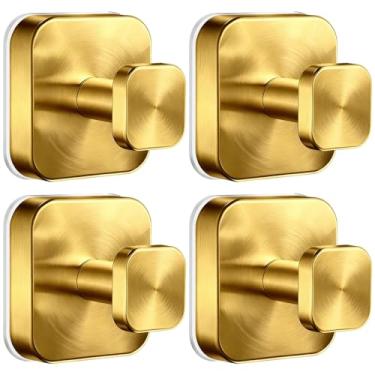 Imagem de AbluFirst Ganchos de ventosa para chuveiro, sem broca, removível, ventosa para banheiro, vidro, janelas, espelhos de cozinha para pendurar toalhas, roupões, casaco, bucha - ouro (pacote com 4)