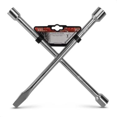 Imagem de Chave de Roda Cruz 17 19 21 Cromada Galvanizada com Espátula Troca de Pneu Automotivo