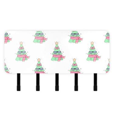 Imagem de Burbuja Porta-chaves de árvore de Natal com 5 ganchos, porta-chaves autoadesivo montado na parede, organizador de armazenamento de correio para entrada, decoração de casa