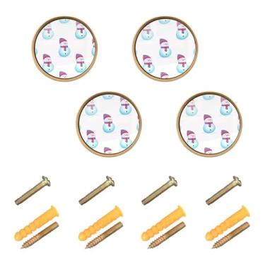 Imagem de Burbuja Puxadores de armário de cozinha de bonecos de neve, pacote com 4, puxadores redondos de 3,5 cm, puxadores de cômoda com parafusos para armários de cozinha, quarto, armário