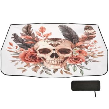 Imagem de Burbuja Guarda-sol de para-brisa de carro, guarda-chuva de para-sol em aquarela, crânio, flor, dobrável, bloqueio de para-brisa automático, raios UV e calor solar, adequado para caminhonete Sedan SUV