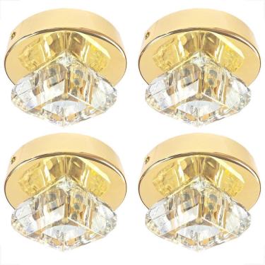 Imagem de Kit 4 Plafon Spot Cristal Sobrepor Dourado Polido Banheiro