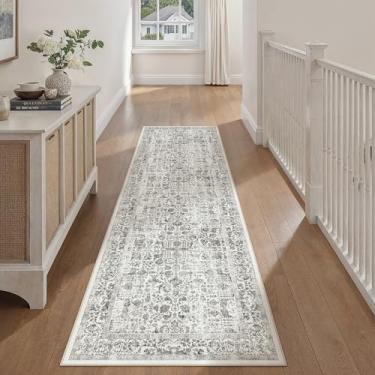 Imagem de PureCozy Tapete de corredor preto 6 cm x 25 cm lavável para corredor cozinha vintage envelhecido antiderrapante interior retrô floral quarto acento tapete longo banheiro escritório lavanderia sala de