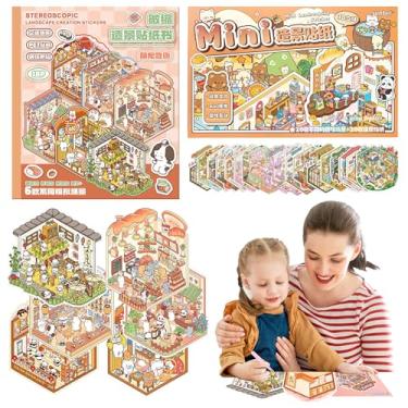 Imagem de SZXYCZL 26 PCS Cute Miniature 3D DIY Sticker Scene, Scenery Stick Make Own Mini House Sticker Therapy Relief Pass The Time Gift for Teen Adult-Brown Mini Room