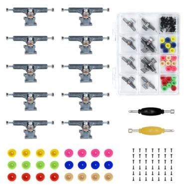 Imagem de DisplayMore 101PCS 32MM Wider Metal Color‌ Trucks & Multicolor Bearingless Wheels & Black Screws & Nuts & Spanner Tool Set for Fingerboard Skateboard Wooden Deck Parts Kit Case