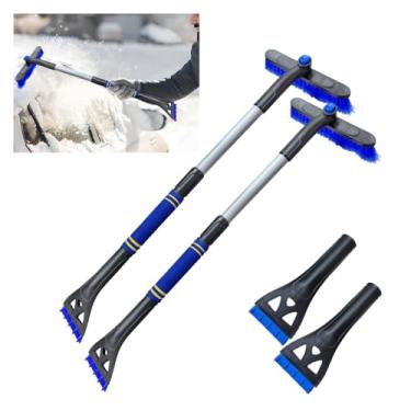Imagem de Escova de neve removível de 80 cm e raspador de gelo para para-brisas de carro, ferramenta de remoção de neve de inverno 2 em 1 com cabeça de escova extensível, rotativa de cerdas macias de 360° e