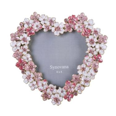 Imagem de Synovana Porta-retrato floral rosa – Moldura de flor em forma de coração 10 x 10 cm para aniversário, presente de mesa