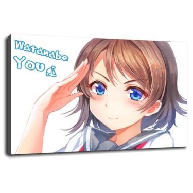 Imagem de Pôster Anime Girls Aqua Eyes impressões em tela cabelo curto morena arte de parede para casa 1 painéis decorações com moldura 30.5 cm x 20.3 cm