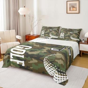 Imagem de Erosebridal Jogo de lençol e fronha com estampa de golfe verde camuflado para crianças, meninos e adolescentes, lençol com tema esportivo, 4 peças, microfibra macia