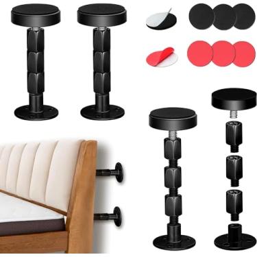 Imagem de SOLIPECT 4 peças de tampas de cabeceira pretas para parede, ferramenta antivibração ajustável para moldura de cama, impede o movimento da cabeceira, protege a parede de batidas (30-112 mm)