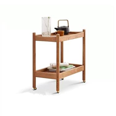 Imagem de Mesa central de madeira, mesa lateral de sofá, mesa lateral, sala de estar, mesa de centro, carrinho de cabeceira, rack de armazenamento duplo, mesa de quarto