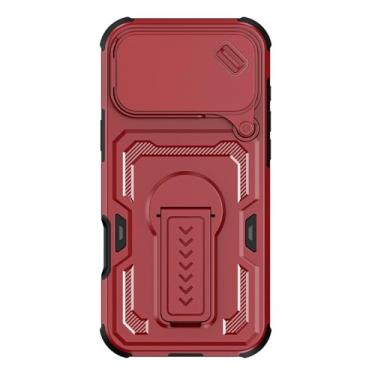 Imagem de Suporte de suporte oculto para iPhone 17/17 Air/17 Pro/17 Pro Max, tampa da janela deslizante da câmera, capa de PC anti-queda (vermelho, 17 Pro)