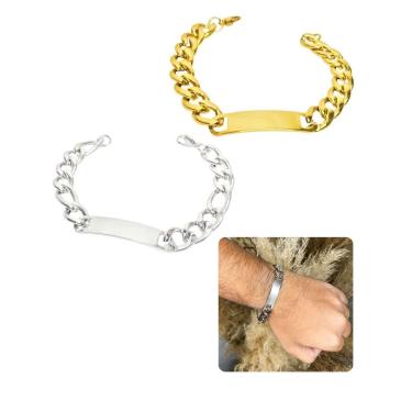 Imagem de Pulseira Masculina Dourada Prata Grumet Grossa 10Mm Placa