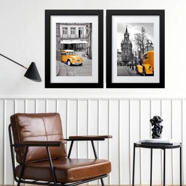 Imagem de Kit 2 Quadros Cidades Carros Amarelos - 60X48Cm