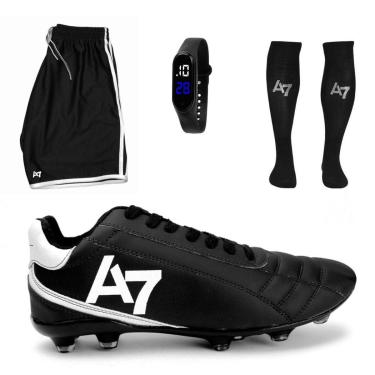Imagem de Chuteira De Campo Masculina A7 + Short + Meião + Digital Preto-Masculino