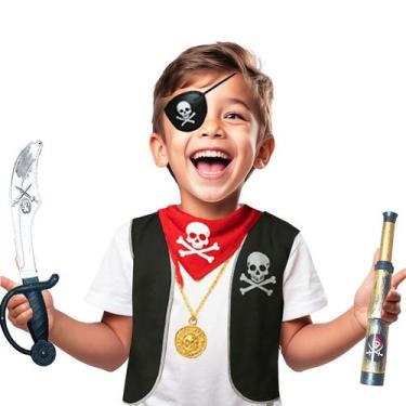 Imagem de Fantasia Infantil Pirata 6 Produtos - Tamanho Único 3 a 7 anos - A.Cat