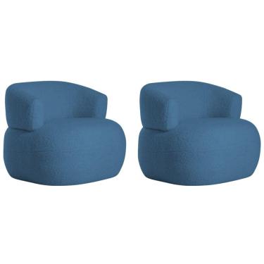 Imagem de Kit 2 Poltronas Decorativa Sala De Estar Recepção Suiça Linho - Amarena Móveis Cor Azul Royal