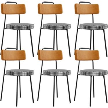 Imagem de Kit 06 Cadeiras Decorativa Estofada Sala Jantar Barcelona L02 Couríssimo Whisky Pied Poule - Lyam