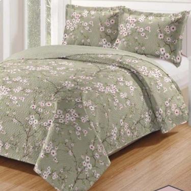 Imagem de Kit Cobre Leito Colcha Daily Casal 3 Peças Dupla Face Estampado - Floral 52 - 100% Poliéster