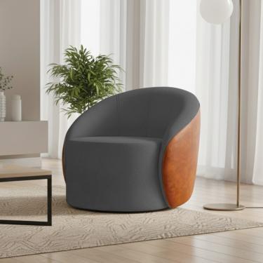 Imagem de Poltrona Sala Orgânica Lua Giratória Sintético PU Nozes/Bouclê Grafite D03 - D'Rossi
