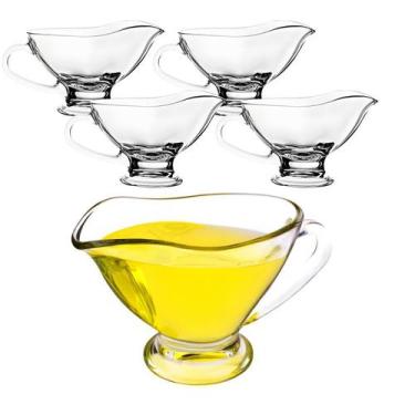 Imagem de Kit 4 Molheira De Vidro Alça 200ml Cremeira Molhos Decoração - CLICK H