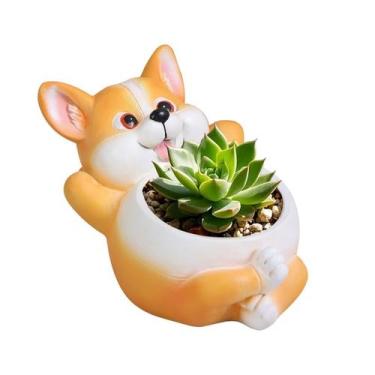 Imagem de Vaso de flores em resina Corgi Cartoon Animal Plant Vaso de tamanho pe