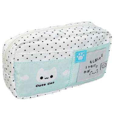 Imagem de Estojo de lápis Cute Mint Blue Polka Dot Cat de grande capacidade - yi