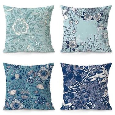 Imagem de Conjunto de fronhas com design floral azul nórdico 35 x 35 cm (conjunt