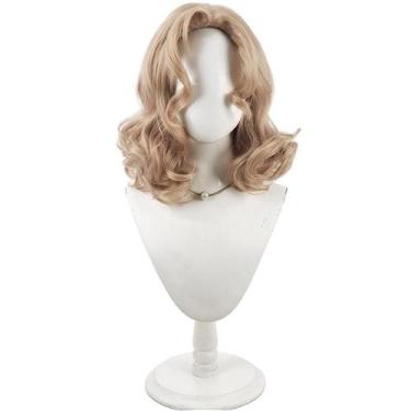 Imagem de Peruca de cosplay curta, loira, ondulada, 30 cm com franja lateral e v