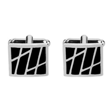 Imagem de Cufflinks, quadrado geométrico moderno, esmalte preto para homens - yi