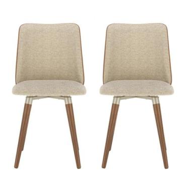 Imagem de Conjunto c/ 2 Cadeiras Dakota Natural Champanhe PU Caramelo e Linho Fe