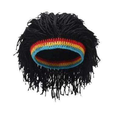 Imagem de Gorro De Crochê Artesanal Masculino Estilo Rasta Hip Hop, Chapéu Quent