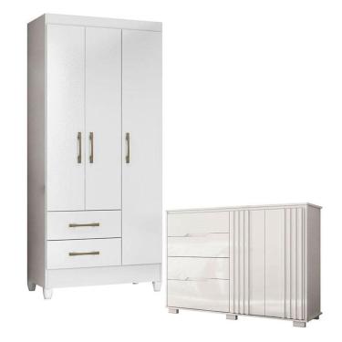 Imagem de Guarda Roupa Infantil Lima E Cômoda Texas Branco - Moval