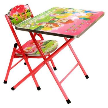 Imagem de Mesa Infantil com Cadeira Dobrável  Conjunto Mesa de Atividades para D