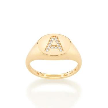 Imagem de Anel Rommanel Letras Folheado a Ouro com Zircônia 512964, Dourado, 18