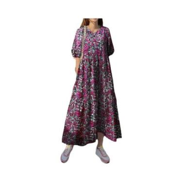 Imagem de Vestido Maxi Floral Vintage Boêmio Para Mulheres, Vestido Casual De Ve