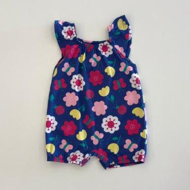 Imagem de Macaquinho Kyly Infantil Bebes Azul Florido Verão Moda Kids 1001212, A